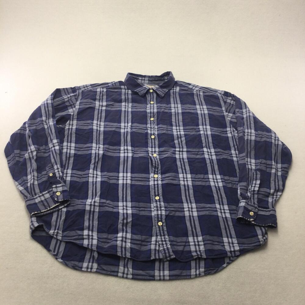 J.Crew Shirt Mens 2XL Blue Plaid Long Sleeve Button Up Cotton Casual Pocket